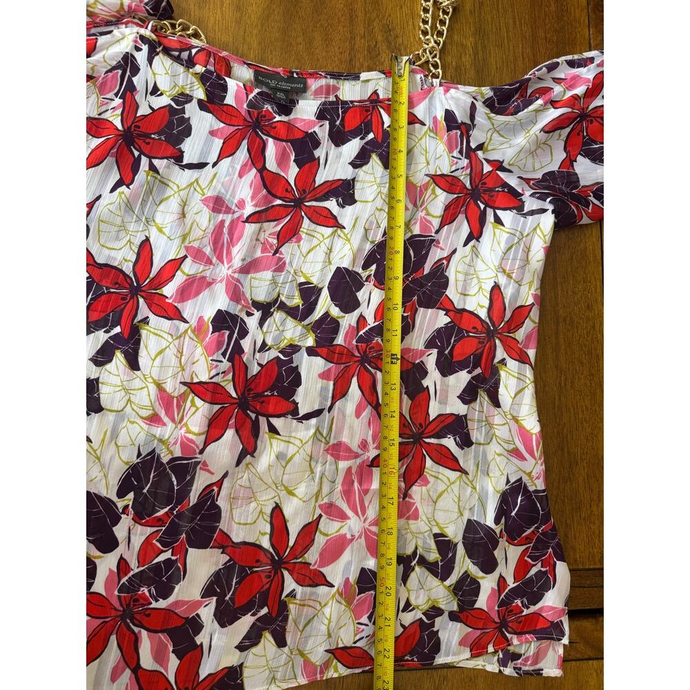 Bold Elements Floral Cold Shoulder Blouse Gold Chain Straps XXL - Picture 8 of 9